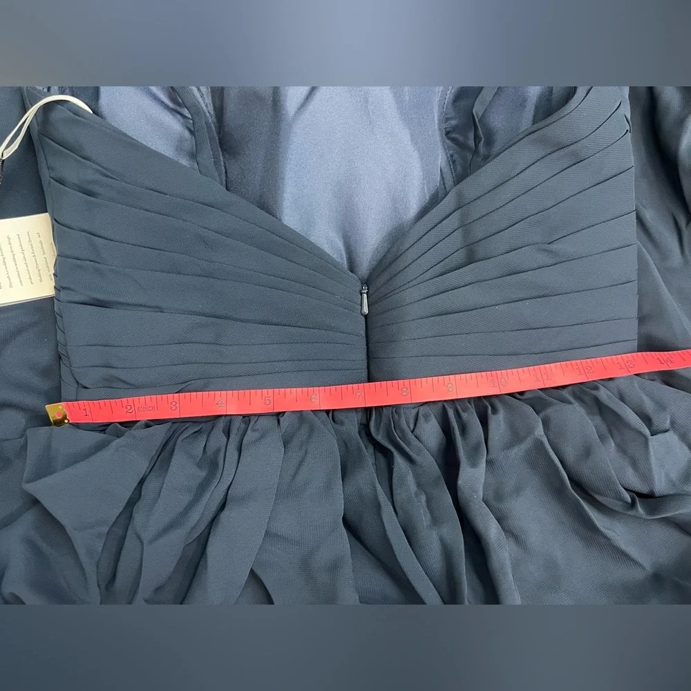 Elegant Navy Blue Evening Gown Bridesmaid Wedding Gala Sz S 6 Maxi NWT #C Plated - Picture 14 of 15